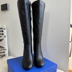 A New Day Black Ridley Faux Leather Tall Side Zip Equestrian Boots NEW 7.5